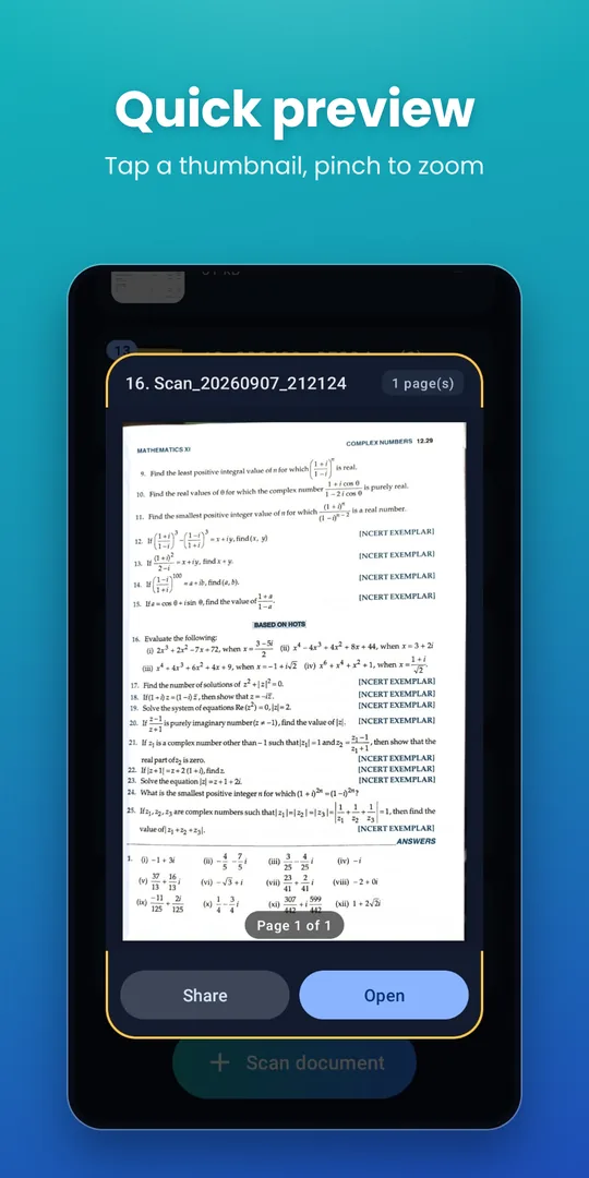 Quick preview with pinch to zoom